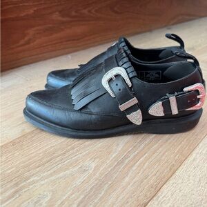 Women’s Dr. Martens Delylah Black Leather Buckle Loafers Western Indie Fringe